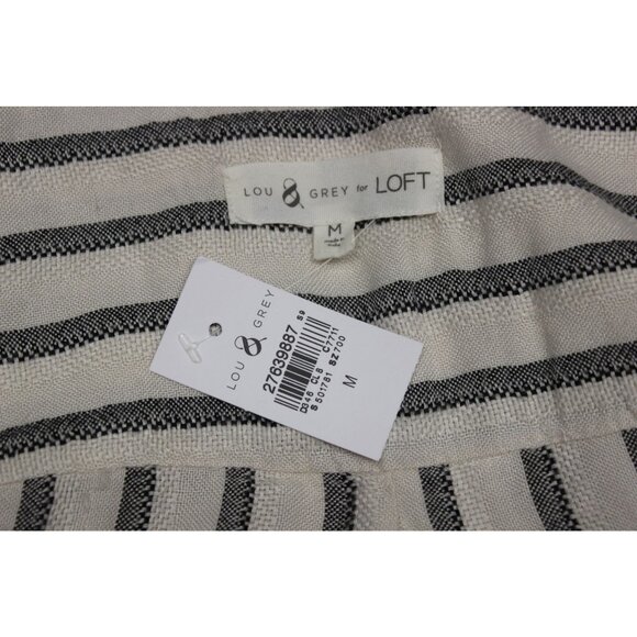 Lou & Grey LOFT women's striped drop waist roll tab utility shirt dress M - Picture 7 of 8